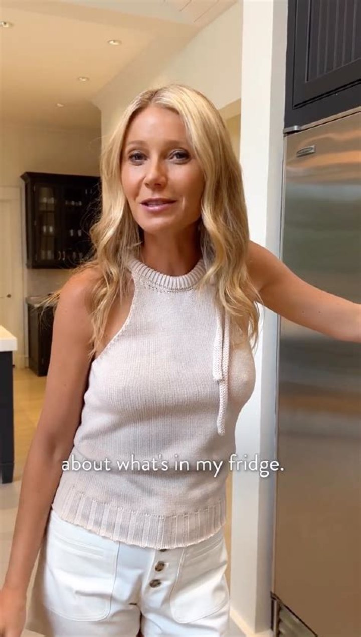 Gwyneth Paltrow gives a glimpse inside her refrigerator, which mostly contains liquids