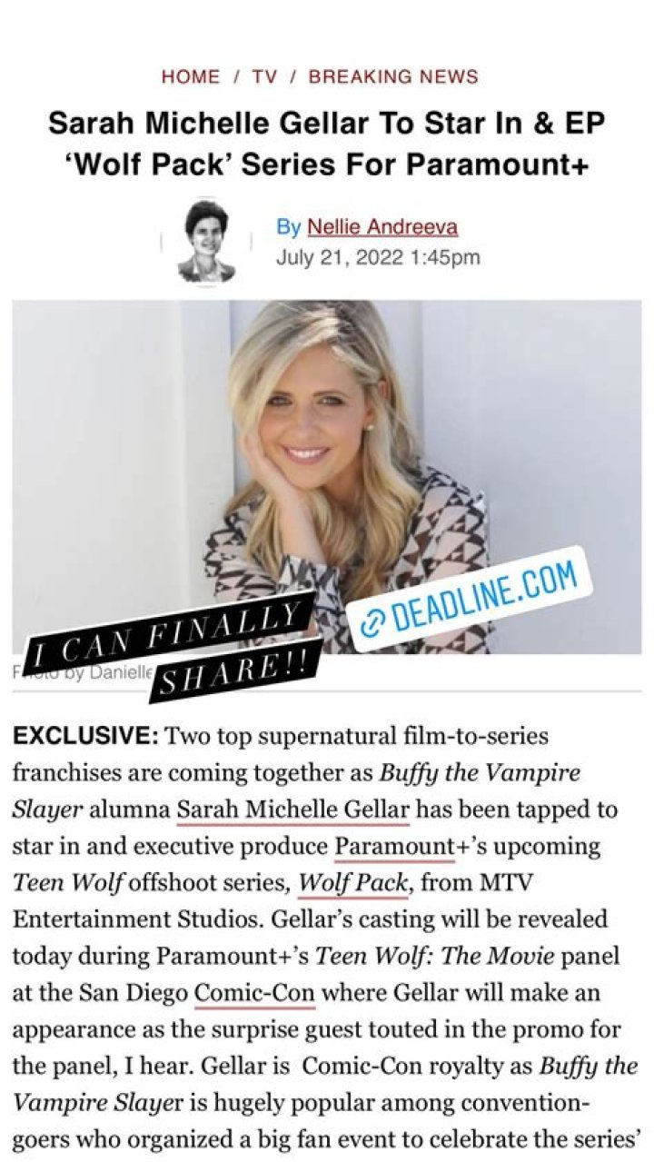 Sarah Michelle Gellar to star in and produce a Teen Wolf spinoff